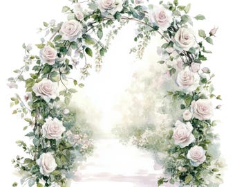 20 種類の花のウェディング アーチ クリップアート l ロマンチックなバラ l JPG デジタル ダウンロード l 印刷可能な水彩画クリップアート l ジャンク ジャーナル l ペーパー クラフト