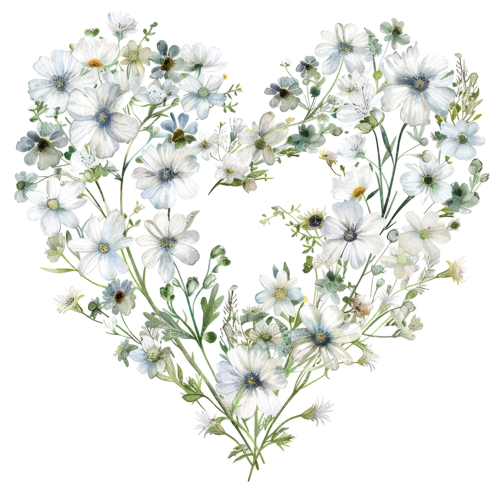 12 Floral Heart Clipart L White Wildflowers Wedding Invitation Love L ...