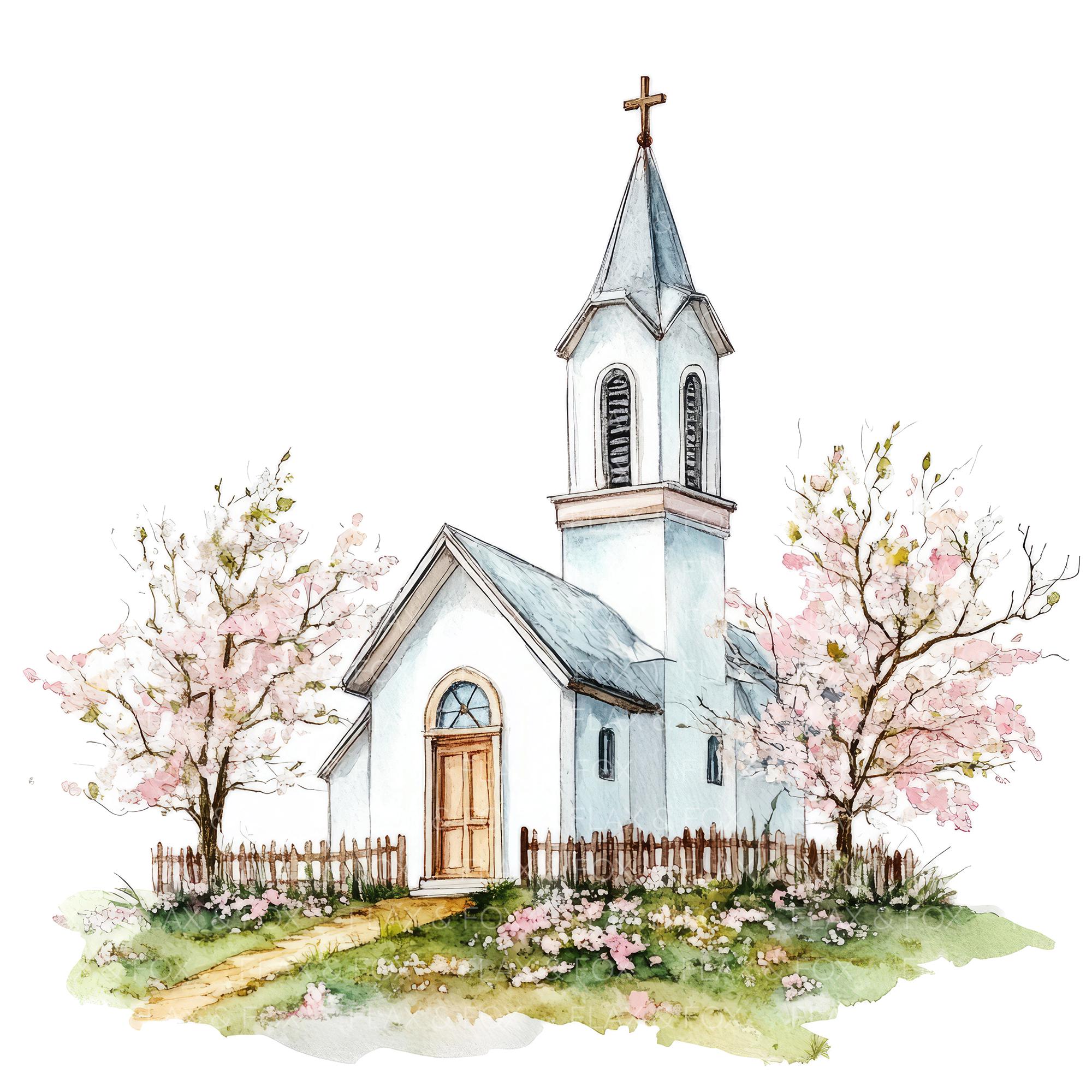 15 Church Spring Clipart L Floral Church L JPG Digital Download L ...