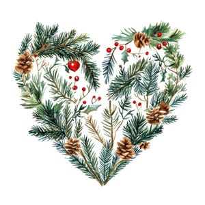 12 Weihnachtsdekor Cliparts l Herz Evergreen Weihnachtsdekor l JPG Digital Download l Druckbare Aquarell Clipart l Junk Journal l Papiermodell