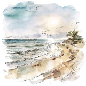 10 strandlandschap clipart l aquarel schilderij l jpg digitale download l afdrukbare aquarel clipart l junk Journal l papier ambacht