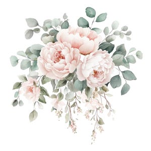 Bouquet de 12 pivoines roses Clipart l Fleurs de mariage l Téléchargement numérique JPG l Clipart aquarelle imprimable l Journal indésirable l Créations en papier