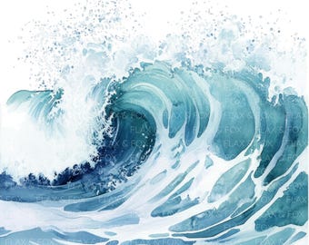 10 Ocean Waves Clipart l Watercolor Painting l JPG Digital Download l Printable Watercolor Clipart l Junk Journal l Paper Craft