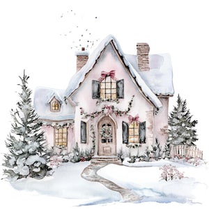 12 kersthuis cliparts l kerstkaart kunst l JPG digitale download l afdrukbare aquarel clipart l junk Journal l papier ambacht