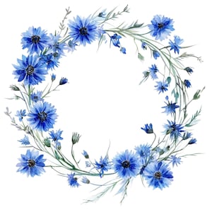 18 korenbloemkrans clipart l blauwe bloemen decor l jpg digitale download l afdrukbare aquarel clipart l ongewenste dagboek l papier ambachtelijke