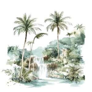 20 tropische landschap clipart l tropen palmbomen l jpg digitale download l afdrukbare aquarel clipart l ongewenste dagboek l papier ambachtelijke