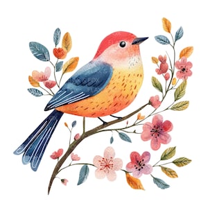 10 Clipart di uccelli scandinavi l Uccello sul ramo di un albero l Download digitale JPG l Clipart di acquerelli stampabili l Diario spazzatura l Lavori di carta