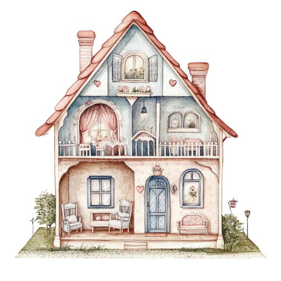 16 Doll House Clipart L Vintage Doll Houses L JPG Digital Download
