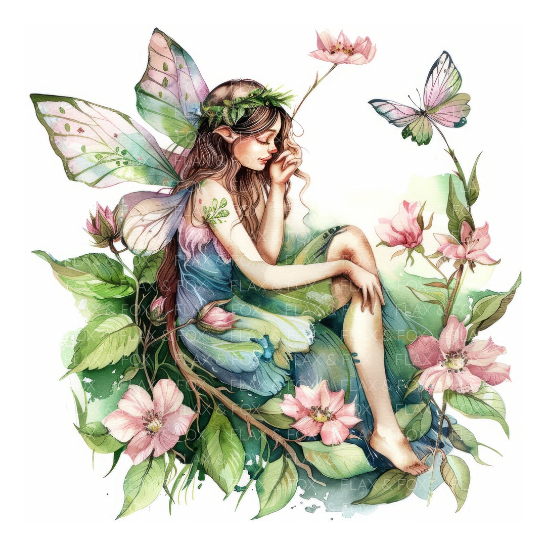 10 種類の花の妖精のクリップアート l 森の魔法の妖精 l JPG デジタル