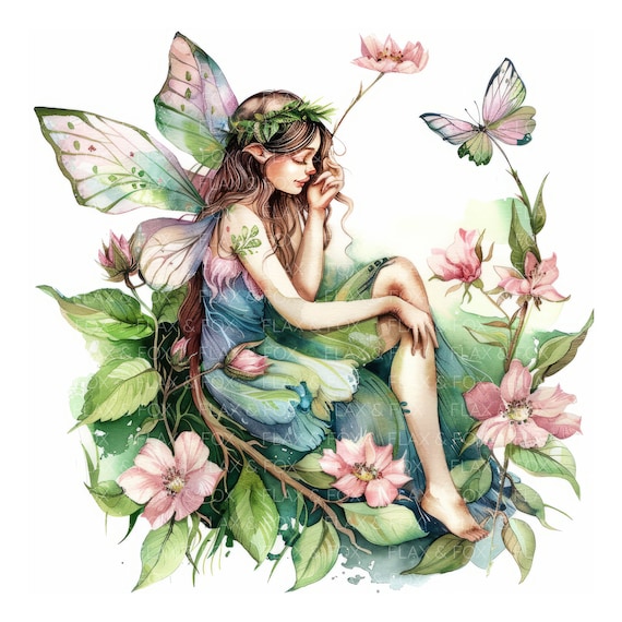 10 種類の花の妖精のクリップアート l 森の魔法の妖精 l JPG デジタル
