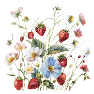 10 wilde aardbeien clipart l bosvruchten bessen bladeren l jpg digitale download l afdrukbare aquarel clipart