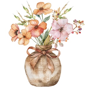 12 Flores em Vaso Rústico Clipart l Flores Boho l Download Digital JPG l Clipart de Aquarela para Imprimir l Diário de Lixo l Artesanato em Papel