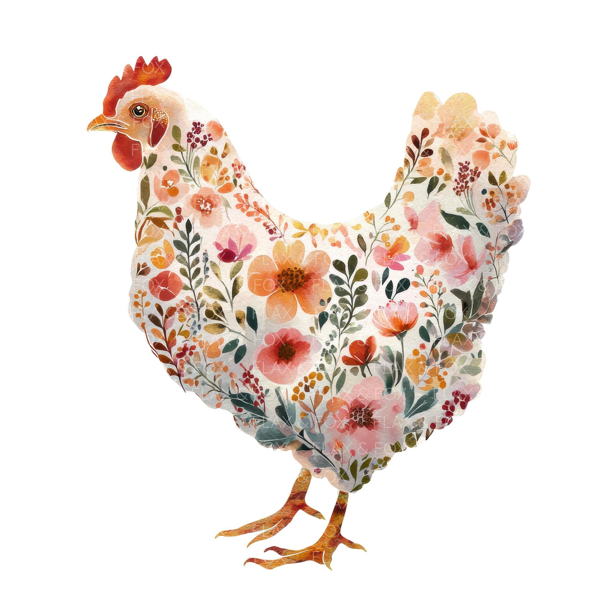 18 Floral Chicken Clipart L Farm Animal L JPG Digital Download L ...