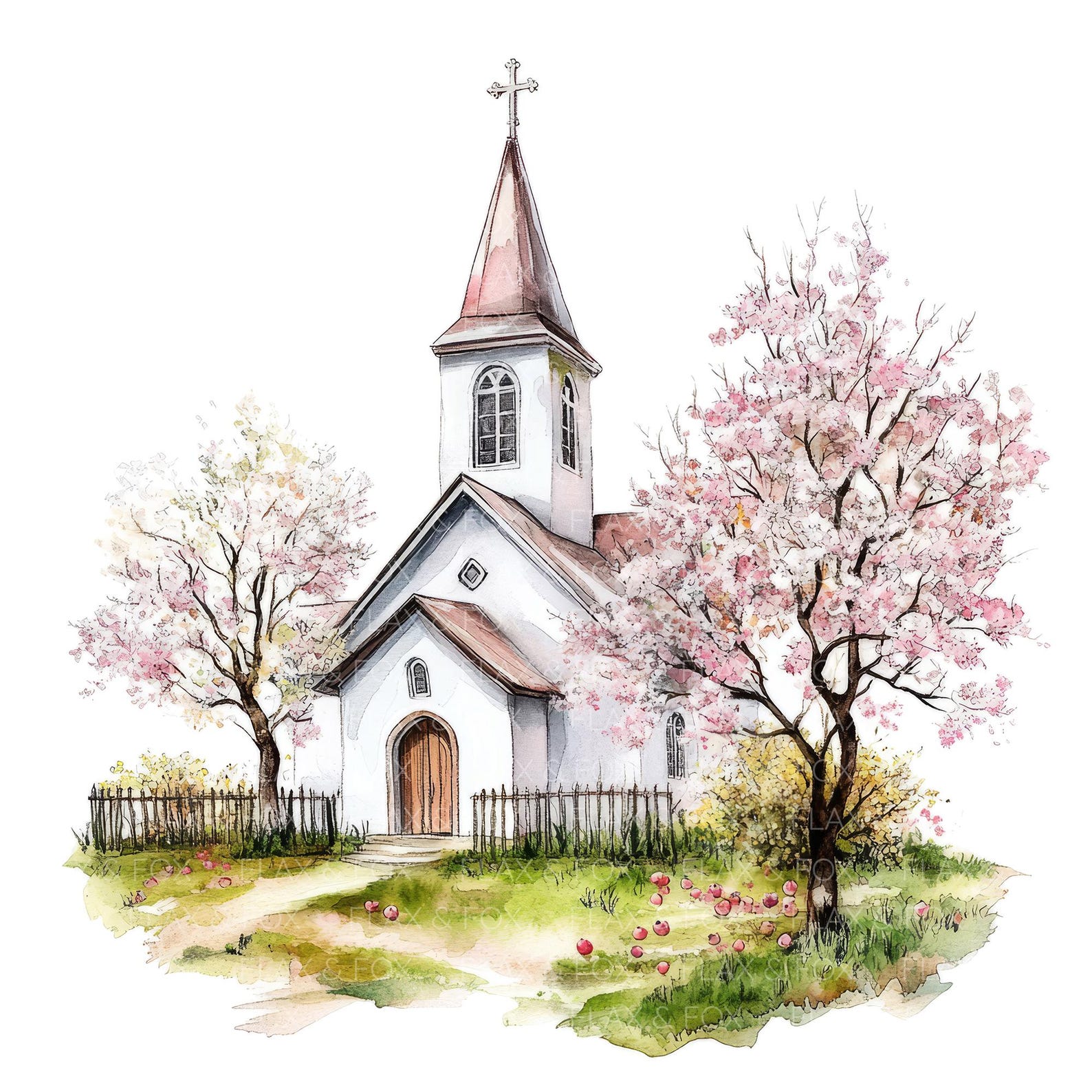 15 Church Spring Clipart L Floral Church L JPG Digital Download L ...