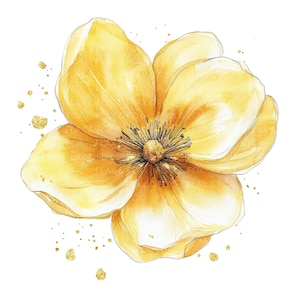 16 flores abstratas clipart l papoula amarela aquarela folha de ouro floral l download digital JPG l clipart aquarela para impressão