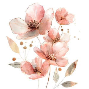 10 Abstrakte Blumen Clipart l Rosa Blush Aquarell Goldfolie Floral l JPG Digital Download Druckbare Aquarell Clipart