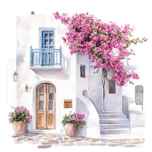 12 Cute Greece House Clipart l Santorini Travel l JPG Digital Download l Printable Watercolor Clipart l Junk Journal l Paper Craft