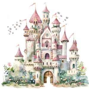 10 Prinzessin Schloss Clipart l Märchen l JPG Digital Download l Druckbare Aquarell Clipart l Junk Journal l Papiermodell