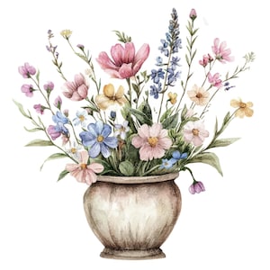 10 bloemen in pot Clipart l Zomerbloemen l JPG digitale download l Afdrukbare aquarel clipart l Junk Journal l Paper Craft