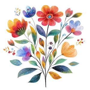 14 imágenes prediseñadas de flores abstractas de colores l Arte popular floral l Descarga digital JPG l Imágenes prediseñadas de acuarela imprimibles l Diario basura l Manualidades de papel
