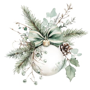12 緑のクリスマス装飾クリップアート l クリスマス l JPG デジタルダウンロード l 印刷可能な水彩クリップアート l ジャンクジャーナル l ペーパークラフト