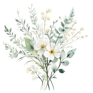 10 witte bloemen boeket clipart l bruiloft bloemen l JPG digitale download l afdrukbare aquarel clipart l ongewenste dagboek l papier ambachtelijke