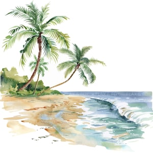 10 tropisch strand landschap clipart l zonsondergang palmbomen l JPG digitale download l afdrukbare aquarel clipart l junk Journal l papier ambachtelijke