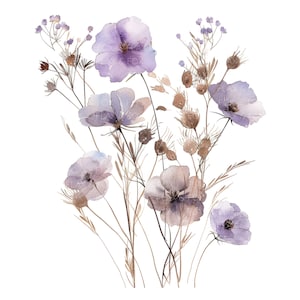 10 Lila Blumen Clipart l Getrocknete Blumen Strauß l JPG Digital Download l Printable Aquarell Clipart l Junk Journal l Papiermodell
