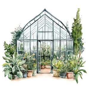 14 Cottage Greenhouse Clipart l Shabby Chic Garden Art l Download digital em JPG l Clipart de aquarela para impressão l Junk Journal l Paper Craft