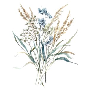 10 grasboeket clipart l Blauwe bloemen l JPG digitale download l Afdrukbare aquarel clipart l Junk Journal l Paper Craft
