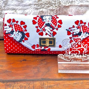 Handmade Betty Boop Wallet Clutch: Vintage Polka Dot Wristlet