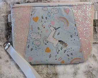 Sunshine, crossbody, wristlet, unicorn, glitter