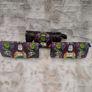 Monster Movie Wristlet Wallet: Handmade Cotton Clutch with Card Slots