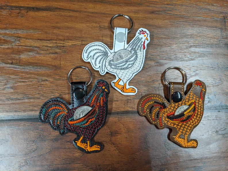 Aldi quarter keepers, keychains, 25 cent, quarter, gift, quarter holder, zipper pull, chicken, rooster image 2