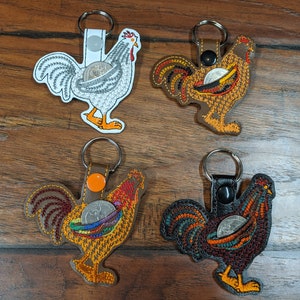 Aldi quarter keepers, keychains, 25 cent, quarter, gift, quarter holder, zipper pull, chicken, rooster image 1