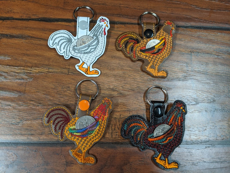 Aldi quarter keepers, keychains, 25 cent, quarter, gift, quarter holder, zipper pull, chicken, rooster image 1