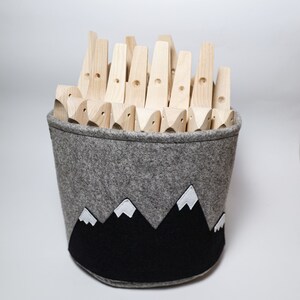 Wall Hook For Kids 4 Mountain Peaks Felt Bag Wall Hook Unique Toy Wooden stacker Best Baby Gift Nursery Decor Adventure decor Three In One image 6