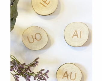 Holzalphabetscheiben: Montessori Vokalbuchstaben für Kleinkinder