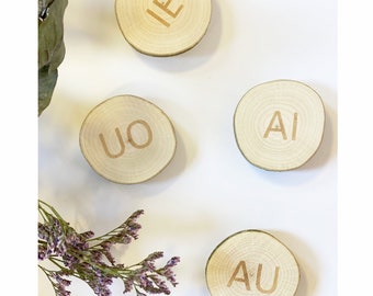 Wooden Montessori CE certified alphabet discs with vowels letters for toddlers and preschoolers, Educational wooden alphabet