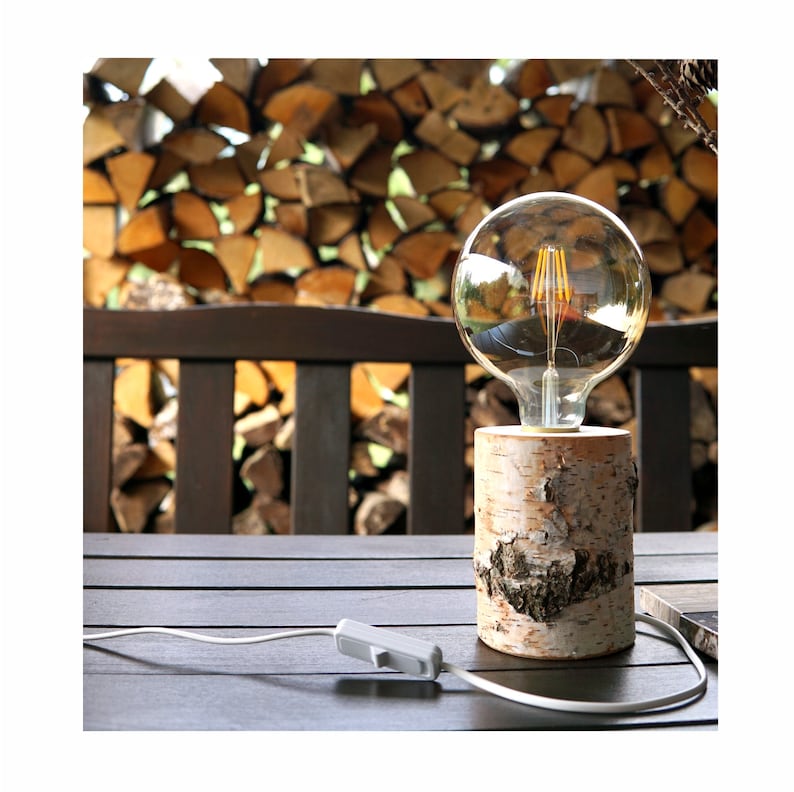 Wooden LED lamp, Edison style bulb, Night table birch stand lamp, Lamp with switch, E27 lamp, Decorative lamp image 3