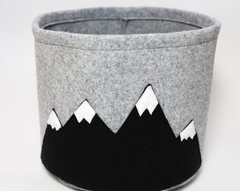 Felt storage box Felt bin Round storage box Felt basket Felt Bag Nursery box Nursery mountain decor Home organizing Household storage