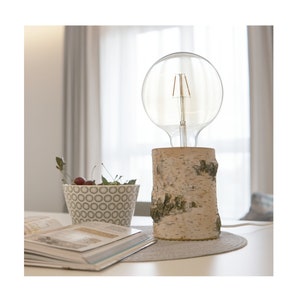 Wooden LED lamp, Edison style bulb, Night table birch stand lamp, Lamp with switch, E27 lamp, Decorative lamp
