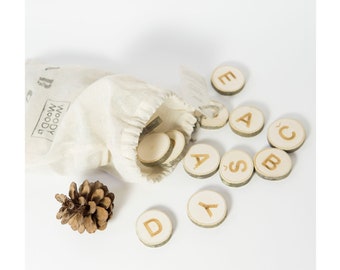 Litauische Großbuchstaben Alphabet Holzscheiben: Montessori Lernspielzeug