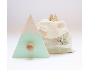 Mint Mountain Wall Hooks: Scandinavian Wood Nursery Decor, Set of 3