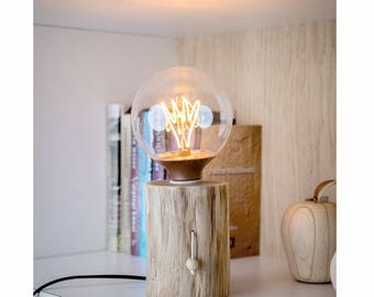 Unbarked Wooden lamp, Edison lamp, Vintage wooden lamp, Boho  wood lamp, Table lamp, Night lamp, Handmade lamp, Retro lamp, Home decor