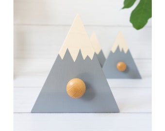 Gray Mountain Wall Hooks: Scandinavian Wood Nursery Decor, Set of 3