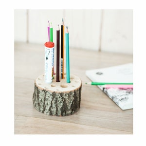 Rustic wood CE certified pen holder with different  holes image 1