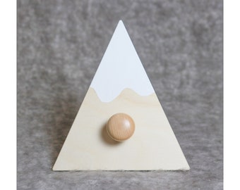 Painted Mountain Wall Hooks: Scandinavian Wood Nursery Decor, Set of 3