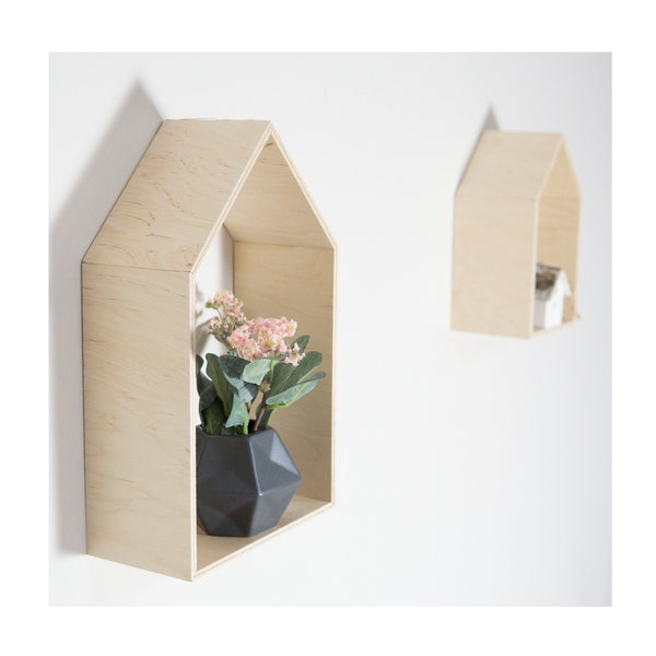 Plywood shelf houses for kids room,  Scandinavian style toddler room decor