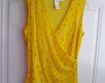 Perry Ellis Yellow Sleeveless Tunic Top, Size Small, 90's